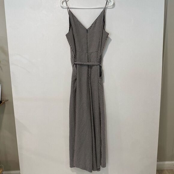H&M Black & White Striped Maxi Dress with Belt | Size M - Picture 1 of 9